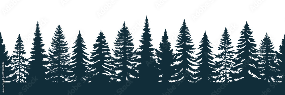 Obraz premium seamless fir tree forest border silhouette isolated vector illustration