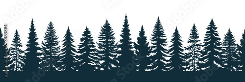 seamless fir tree forest border silhouette isolated vector illustration