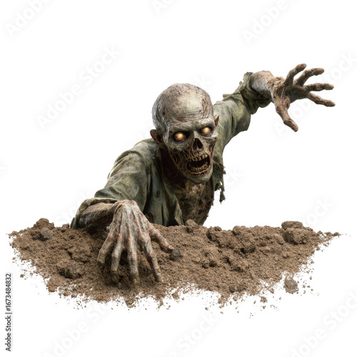 Creepy Zombie Emerging from Grave Trying to Scare the Living