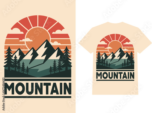 Minimal Mountain Landscape with Sunrise