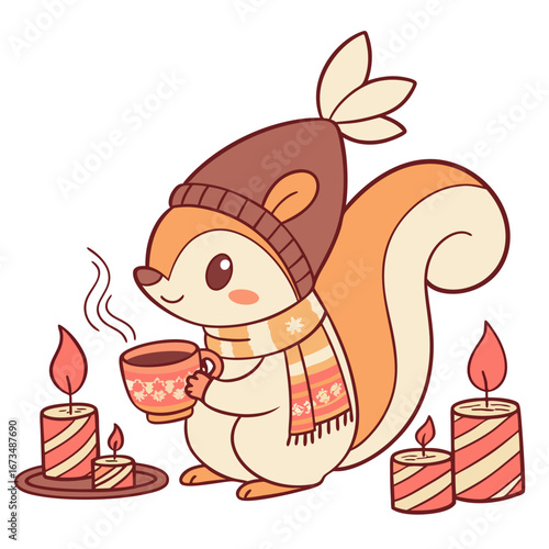 Creative SVG: Silly Squirrel with in a teacup in a Warm Cozy colored Christmas theme