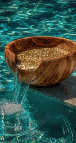 Wallpaper Mural Wooden bowl water feature, cascading into pool Torontodigital.ca