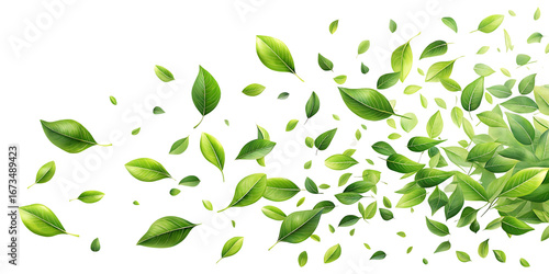 White background with green leaves scattered all over it