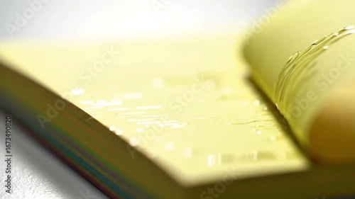 Sticky notes. Sticky note peeling. Yellow memo pad. Paper reminder detail. School Stationery. Study Tools. Classroom Essentials. Learning Supplies. Creative Desk. Writing Tools. 