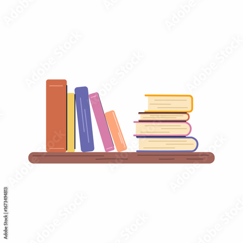 shelf with books. Vector illustration on white background