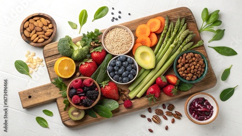 Colorful array of fresh fruits and vegetables promoting plant based eating habits and healthy lifestyles