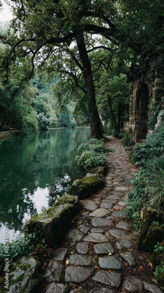 Fototapeta premium Serene path by a still river