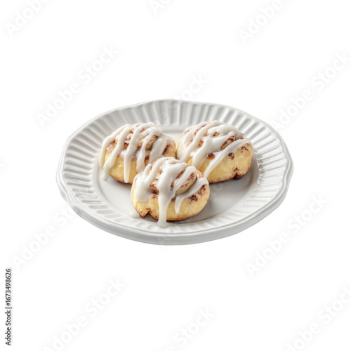Three Delicious Cinnamon Rolls with Cream Cheese Frosting on a White Plate