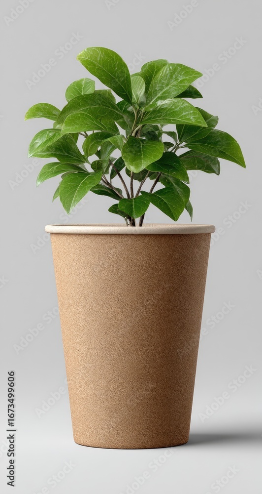 Fototapeta premium Small plant in a light brown paper cup
