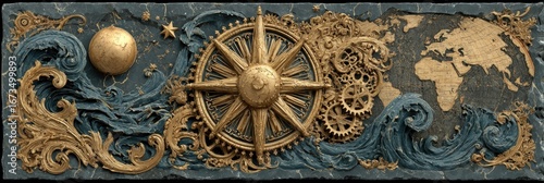 Ornate relief carving depicting celestial and worldly elements