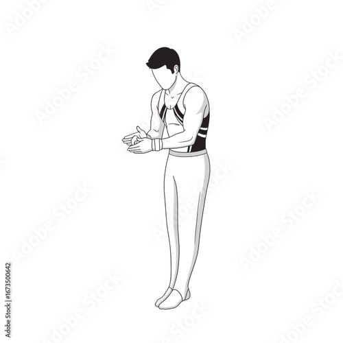 Vector Illustration of Standing Man with Suspenders in White Pants and Sleeveless Top Isolated on White Background
