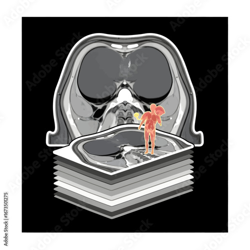 Detailed Body Scan Slices with Orange Silhouette on White Background for Medical Visualization and Diagnostic Purpose