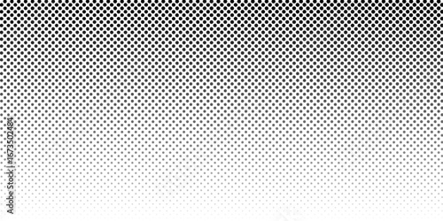 Dotted halftone gradient texture. Fading polka dot background. Repeated dots gradation pattern background. Black vanishing comic pop art overlay backdrop. Halftone raster effect wallpaper. Vector