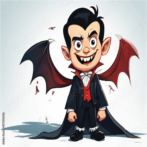 Cute Cartoon Vampire Boy with Bat Wings — Dracula Character Illustration