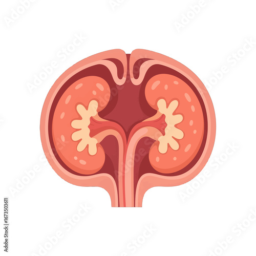 Detailed Kidney Anatomy Illustration Featuring Lobe Cortex and Medulla in Cross Section with a Scientific Biological Focus