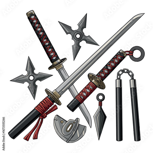 Vector Illustration of a Ninja Weapons Set