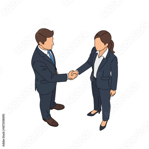 Wallpaper Mural Pixel Art Style Top View of Business People Shaking Hands in Blue Suit at Office with White Isolated Background Torontodigital.ca