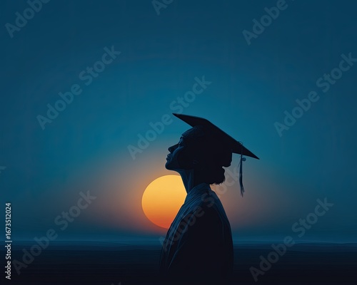 Silhouette Of A Graduate At Sunset