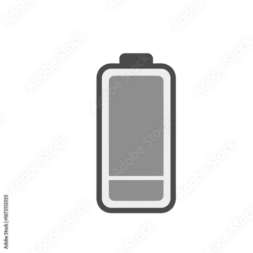 Low battery symbol displayed on white showing power level needing recharge in simple style, indicating energy depletion and need for electricity.