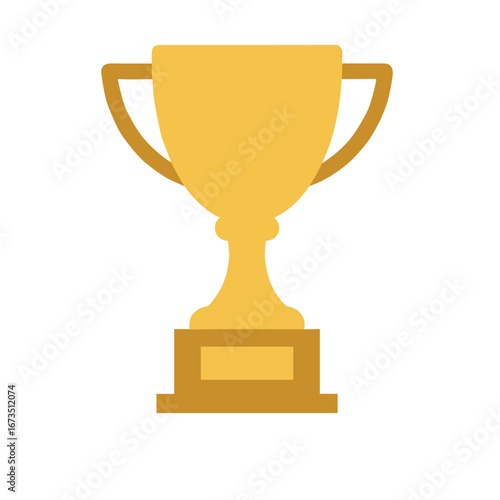 Golden trophy symbolizing victory stands on a pedestal against a white backdrop, representing achievement and success in a minimalist style.