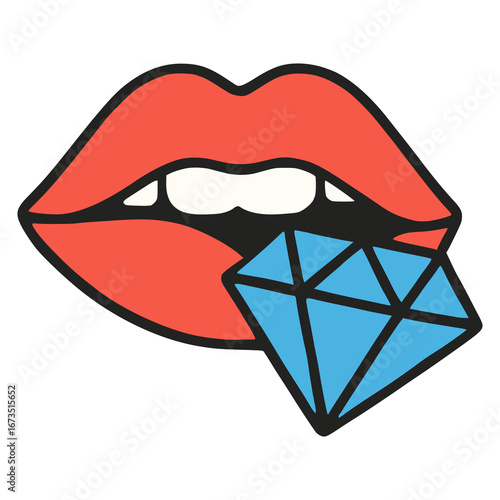 lips bite diamond flat color vector illustration template design