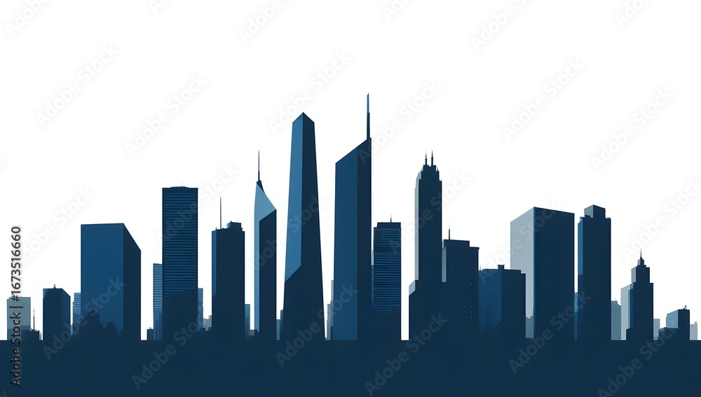 Fototapeta premium Modern skyscrapers silhouette against a white sky.