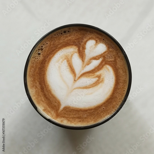 Japanese Hojicha Latte with Milk Foam Swirl on White Background