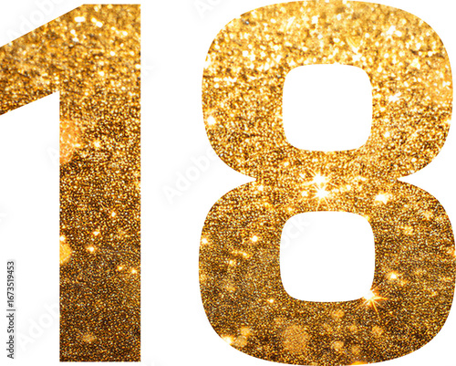 number 18 - gold, gold-plated, birthday, party, celebration