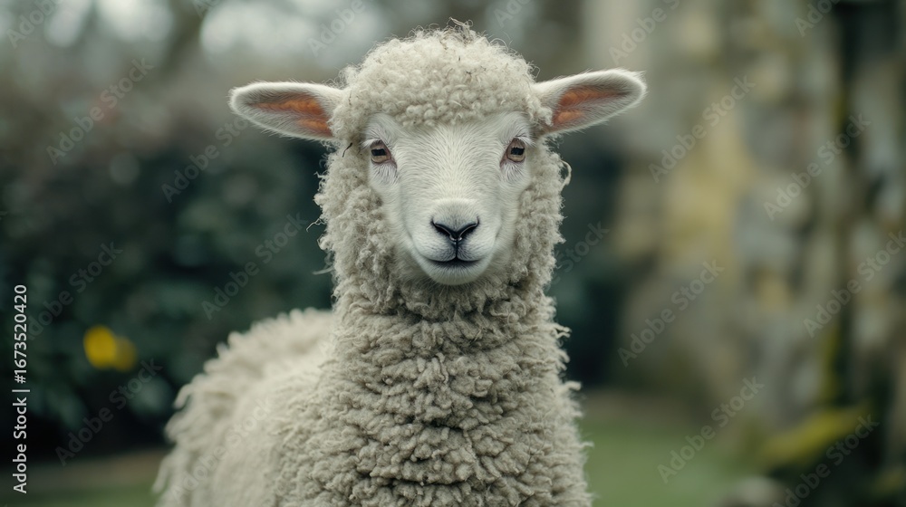 Fototapeta premium Close-up sheep portrait in garden setting