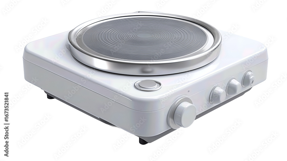 Fototapeta premium Modern lab magnetic stirrer with unlabelled controls and minimal form, isolated on transparent background. 