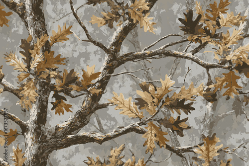 Tree hunting pattern. Camouflage background. Seamless pattern. Digital camouflage. Abstract camo. Forest background. Jungle texture. Real tree hunting camouflage pattern. Vector camo seamless pattern.