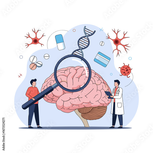 Scientists examine brain research with DNA and cells, exploring neuroscience and medical breakthroughs
