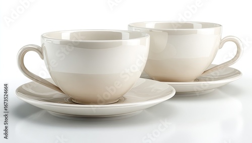 Wallpaper Mural Two light beige coffee cups and saucers on a white background Torontodigital.ca