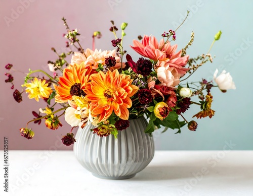 Wallpaper Mural Colorful fall floral arrangement in a gray vase Torontodigital.ca