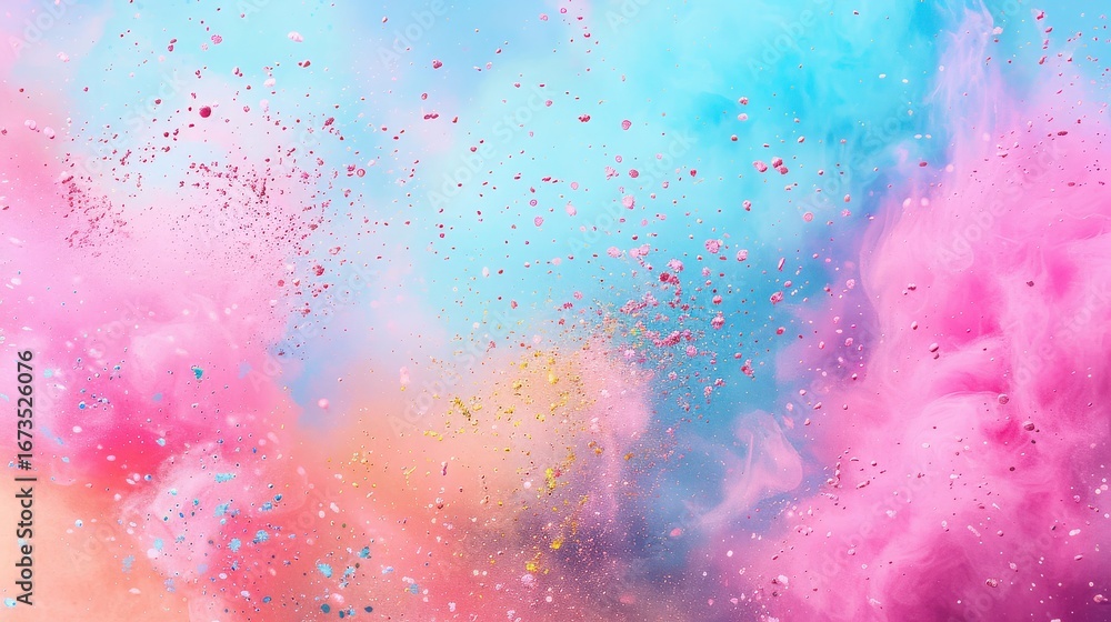 Obraz premium Colorful powder explosion in pink blue and yellow shades background