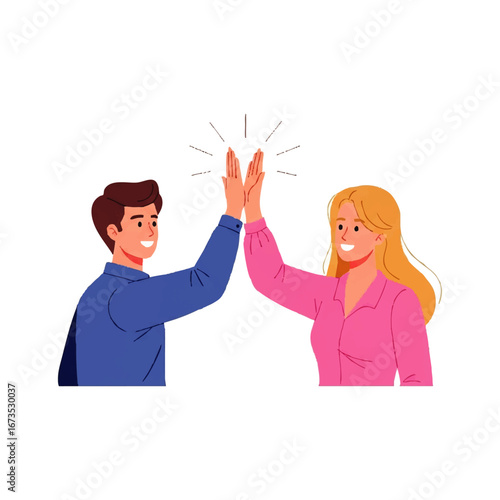 Teammates celebrating a business victory with a high five showing collaboration and achievement together