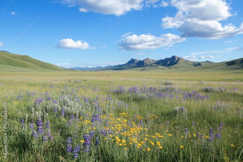 Obraz premium Green summer field with wildflowers