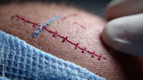Close-up of Surgical Stitching on Skin After Medical Procedure