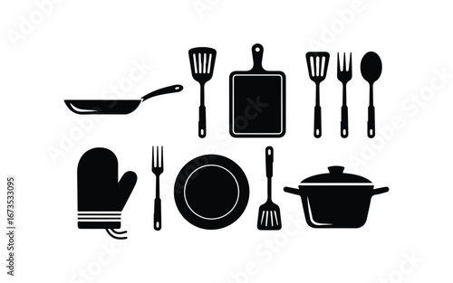  vector illustration of kitchen utensils and cooking tools set, vintage-style drawing clip art collection on a white background, doodle-style sketch.