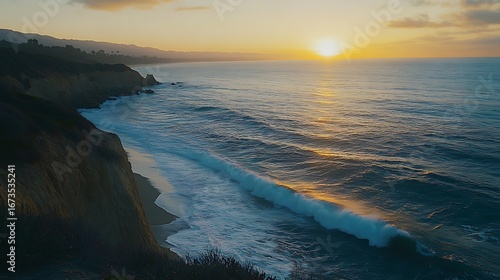Coastal Sunset Ocean Wave Crashing on Shore