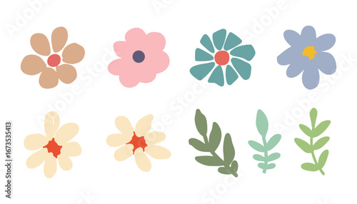 Collection of eight vibrant and diverse stylized floral illustrations.