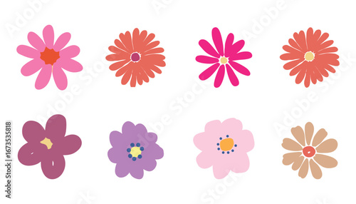 Collection of eight vibrant and diverse stylized floral illustrations.