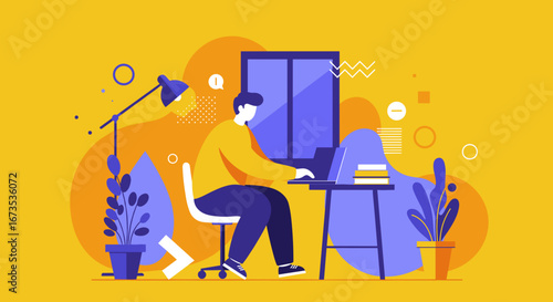 Man working remotely on a laptop at a modern home desk, illustrating productivity, digital business, and a flexible lifestyle.