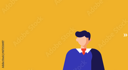 Minimalist flat design illustration of a professional person in business attire against a vibrant yellow background, ideal for corporate themes or profiles.