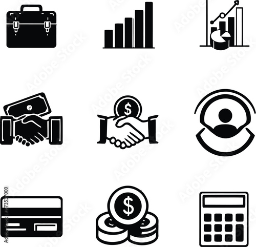 Business finance icon set vector illustration for investment success and market analysis design 100
