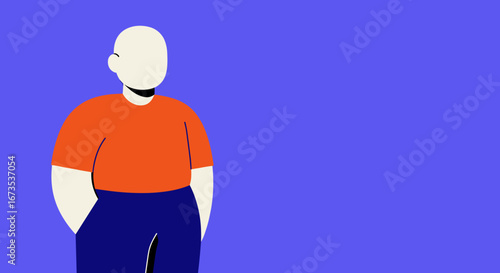 Minimalist illustration of a person standing casually against a vibrant blue background, perfect for conveying concepts of identity, privacy, or everyday life with ample copy space.