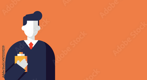 Professional man in a suit holding a clipboard, ideal for business concepts, corporate presentations, and educational content with copy space.