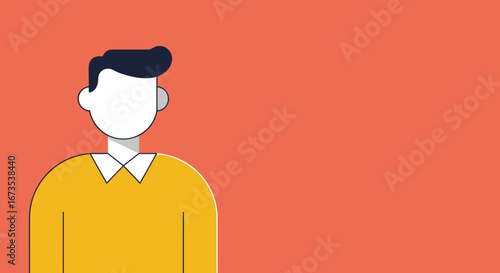 Minimalist illustration of a person in a yellow sweater with copy space. Ideal for business, technology, or lifestyle concepts, representing individuality or a generic user profile.