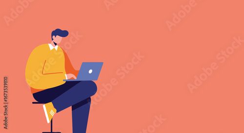 A focused man works on his laptop, embodying productivity and remote work. Ideal for business, technology, and lifestyle concepts with ample copy space.