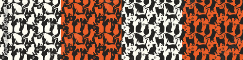 Seamless pattern with cats and kittens. Autumn pattern with animals. Vector illustration. Can be used for wallpaper, packaging, postcards, clothing patterns and much more.